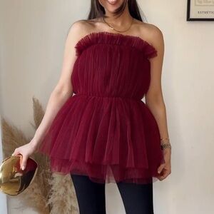 H&M Burgundy Tulle Strapless Top Corset
